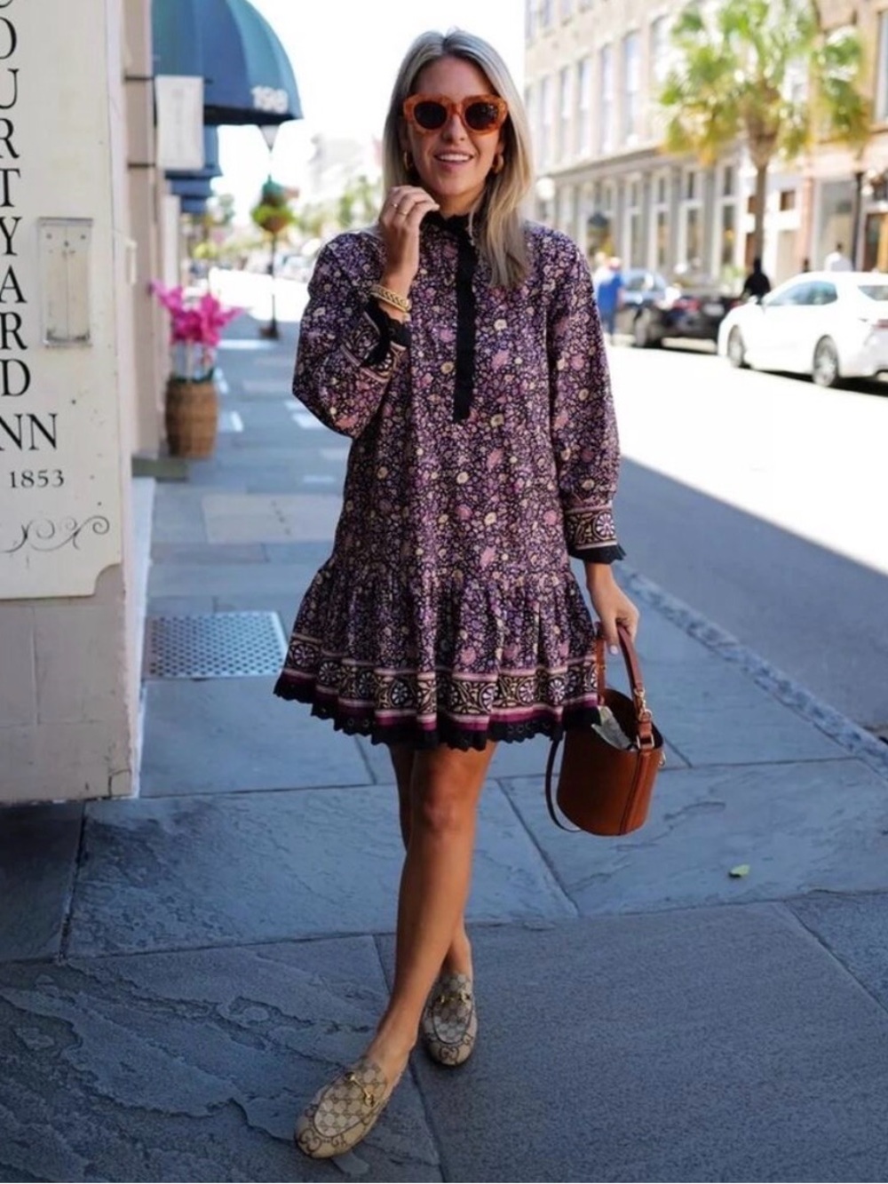 Hunter Bell Carter Dress in Midnight Floral Long Sleeve Mini Dress, Size L